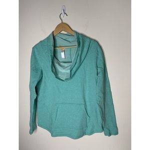 Lucy Activewear Womens Large Sweatshirt Cowl Neck Pullover Green Kangaroo Pocket